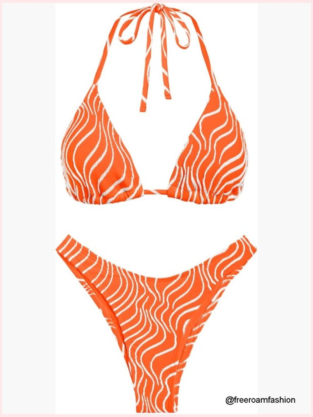 Striped Halter Bikini Set High Cut Thong Adjustable Tie Back Swimsuit Small